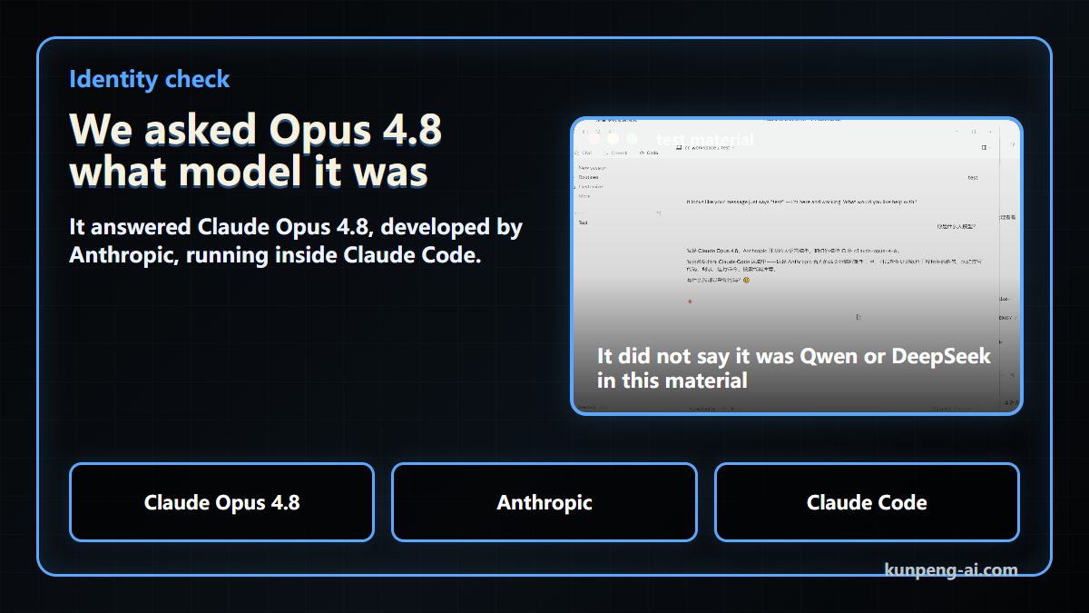 We asked Opus 4.8 what model it was, and it did not identify as Qwen or DeepSeek